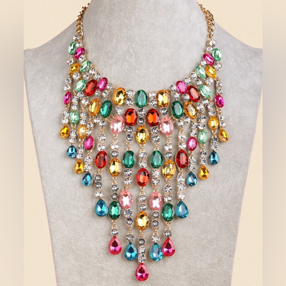 🆕 Water Drop Rhinestone Statement 
Necklace - Picture 5 of 5